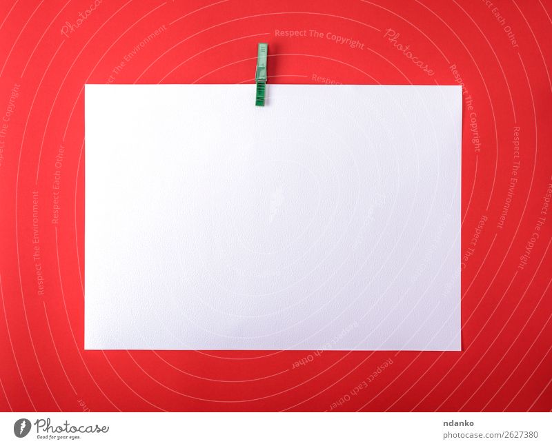 weißes leeres Zeichenblatt auf grüner Plastikklemme lernen Büro Business Kunst Papier Zettel Sauberkeit rot Schot Hintergrund Konsistenz Wasserfarbe Hinweis