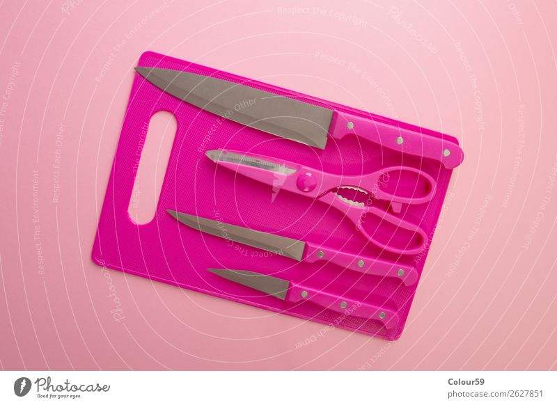 Küchenutensilien Snowboard rosa Hintergrundbild steel set Gerät Schlag Dinge Haushalt Messer Schere Küchenmesser scharf Küchenwerkezug Küchenbrett pink konzept