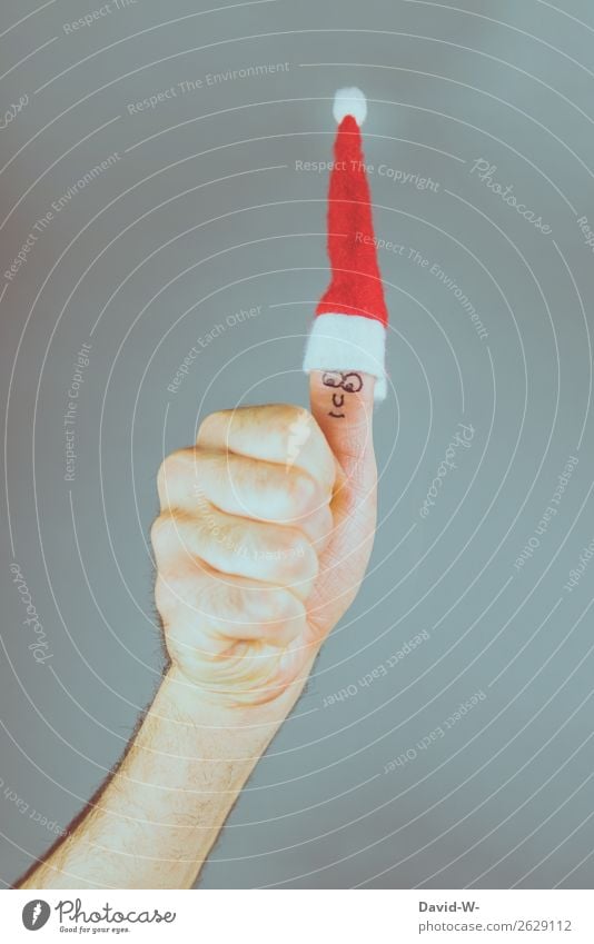 Weihnachten - Daumen hoch Nikolausmütze Gesicht lächeln Vorfreude positiv Weihnachtsstimmung