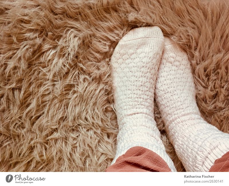 Warme Socken maskulin feminin androgyn Fuß Fell stehen braun rosa weiß Wärme Kuscheln kuschlig Wohlgefühl Winter Lifestyle Stricksocken Winterfell Farbfoto