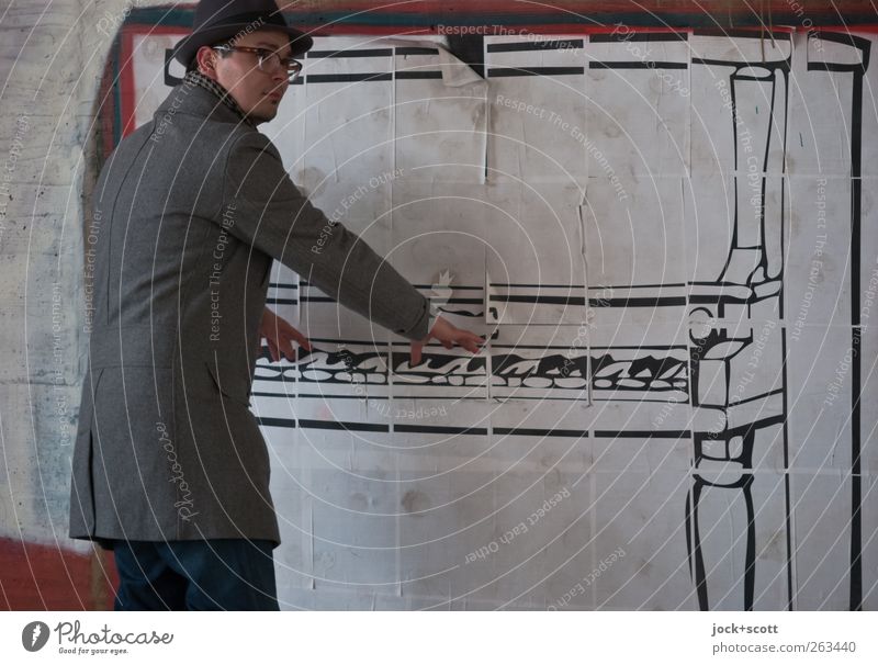 Luftklavier (Swing) Subkultur Straßenkunst Musiker Klavier Wand Mantel Brille Hut Dekoration & Verzierung lustig Kreativität Pantomime imitieren gemalt Comic