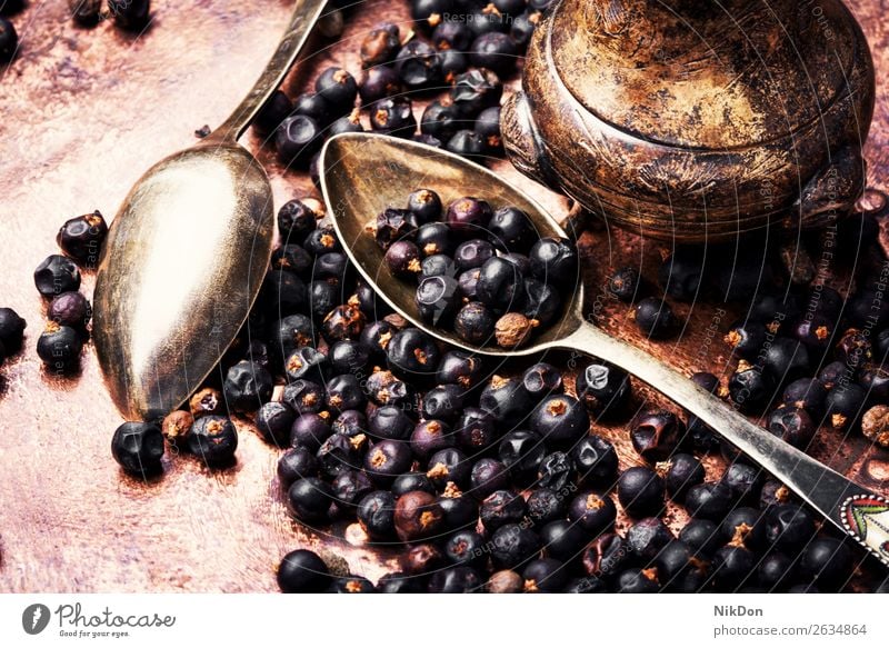 Haufen trockener Wacholderbeeren Bestandteil blau Samen Geschmack Gewürz Lebensmittel Gesundheit Essen zubereiten Natur Pflanze Beeren Aroma Medizin trocknen