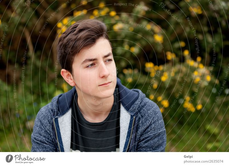 Attraktiver Teenager-Typ in einem Park Lifestyle Stil Glück schön Haare & Frisuren Gesicht Sommer Mensch Junge Mann Erwachsene Jugendliche Natur Pflanze Blume