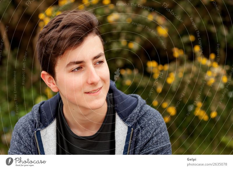 Attraktiver Teenager-Typ in einem Park Lifestyle Stil Glück schön Haare & Frisuren Gesicht Sommer Mensch Junge Mann Erwachsene Jugendliche Natur Pflanze Blume