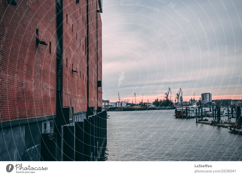 Blick in den Hamburgerhafen Industrie Wasser Wolken Stadt Architektur Mauer Wand Fassade Elbphilharmonie Schifffahrt Passagierschiff Stahl Backstein ästhetisch