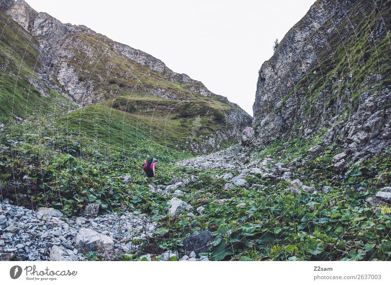 Aufstieg zur Memminger Hütte Ferien & Urlaub & Reisen Abenteuer wandern Junge Frau Jugendliche Natur Landschaft Felsen Alpen Berge u. Gebirge Rucksack