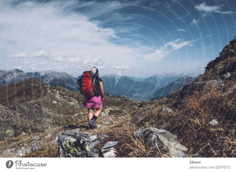 Junge Frau auf Alpenüberquerung | Pitztal | E5 Ferien & Urlaub & Reisen Abenteuer Expedition wandern Jugendliche Natur Landschaft Sommer Schönes Wetter Felsen