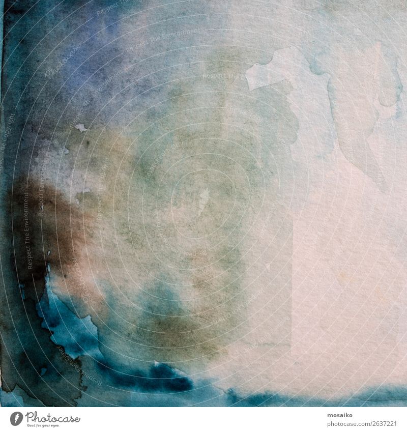 blaue Aquarelle auf Papier Kunst Gemälde Kultur Gefühle Leidenschaft Opferbereitschaft träumen Heimweh Einsamkeit verschwenden dunkel braun Traurigkeit Wasser