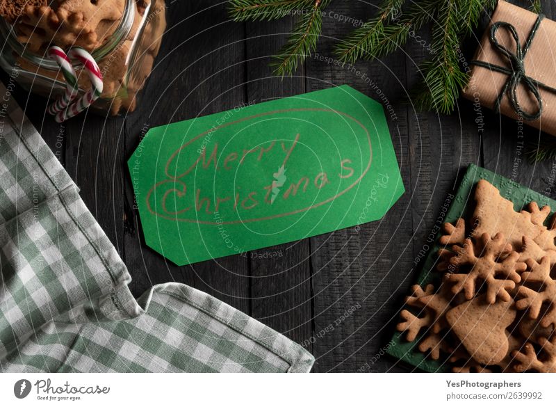 Obenstehende Ansicht mit weihnachtlichem Holztisch Kuchen Dessert Winter Dekoration & Verzierung Feste & Feiern Weihnachten & Advent lecker Tradition