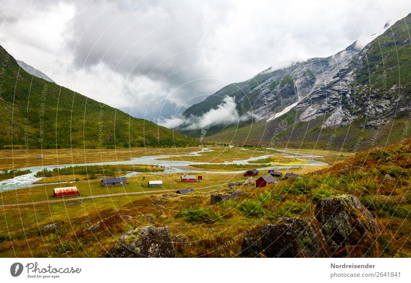 Norwegische Landschaft Ferien & Urlaub & Reisen Tourismus Berge u. Gebirge wandern Landwirtschaft Forstwirtschaft Luft Wasser Wolken schlechtes Wetter Nebel