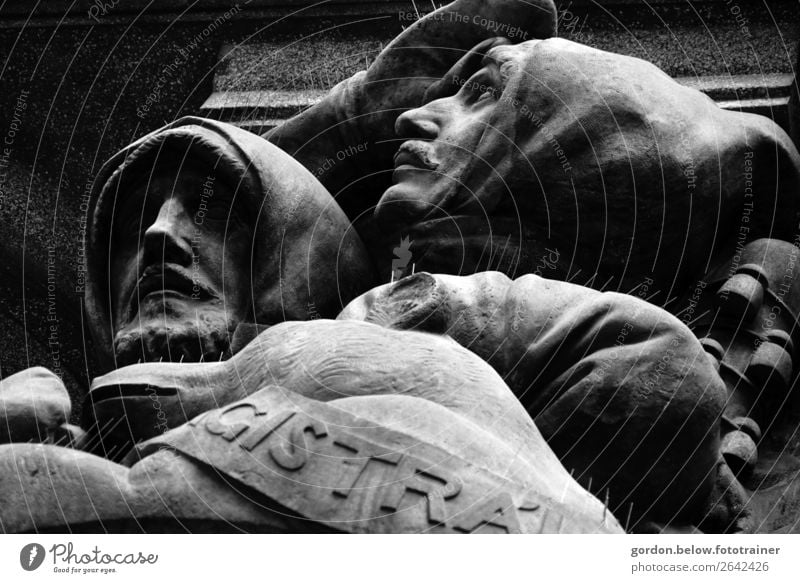 Stärke Kunst Kunstwerk Skulptur Menschenleer Architektur Sehenswürdigkeit Wahrzeichen Denkmal Arbeit & Erwerbstätigkeit beobachten alt Bekanntheit grau schwarz