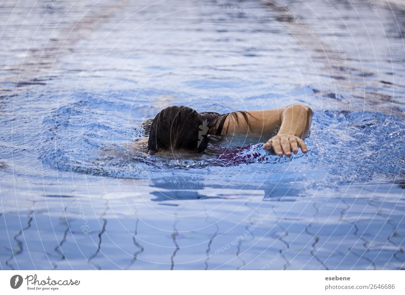 Junge Frau, die im Sommer in einem Pool schwimmt. Lifestyle schön Körper Schwimmbad Freizeit & Hobby Sport Mensch Erwachsene Mann Arme Bewegung Fitness nass