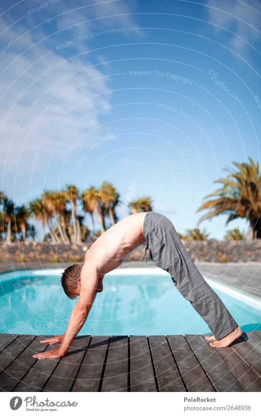 #AS# da geht noch was maskulin 1 Mensch ästhetisch ruhig Yoga Trainer ausbaufähig unsportlich Sport-Training Fitness Trainingshose Mann üben Schwimmbad Idylle
