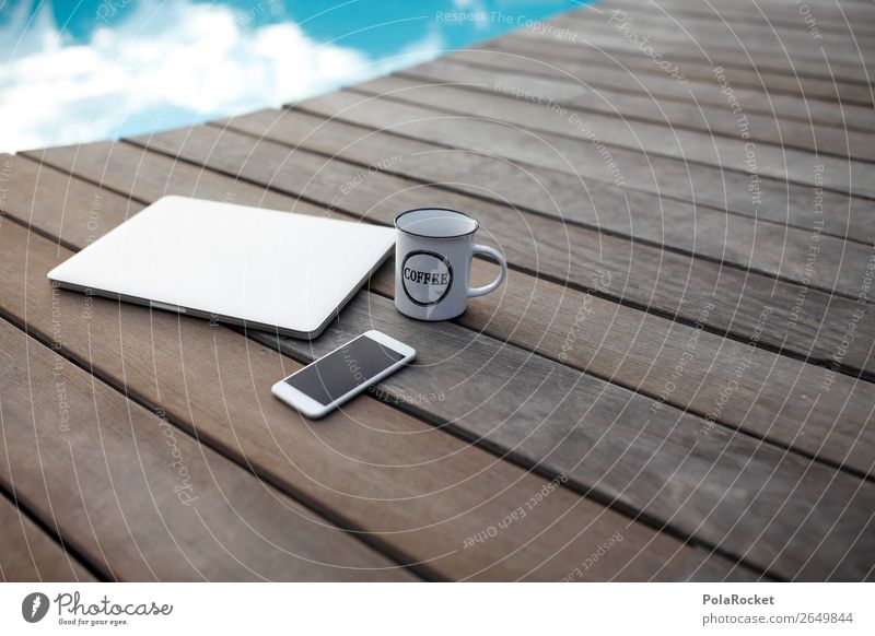 #AS# Gute Kombi Lifestyle gut heiß Freizeit & Hobby ästhetisch Erholung Morgen Schwimmbad Notebook Handy Kaffeetasse Pause Mobilität Detailaufnahme Business