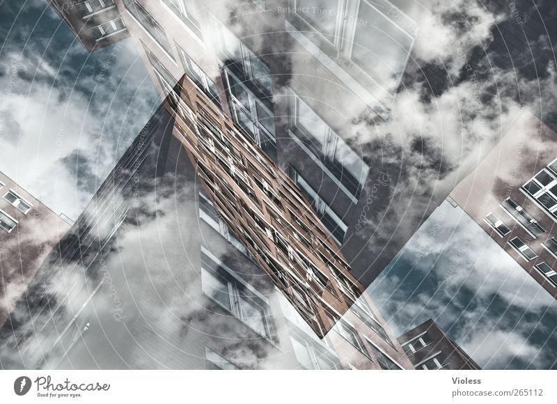 Zwischenwelt Himmel Wolken Haus Hochhaus Gebäude Fenster träumen Doppelbelichtung Farbfoto Experiment