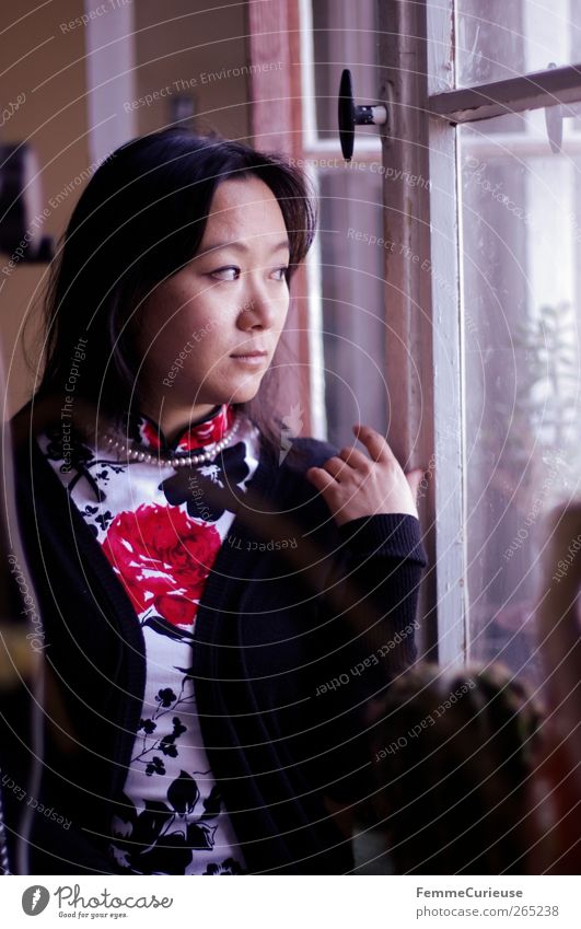 Yearningly I. Junge Frau Jugendliche Erwachsene Kopf Hand 1 Mensch 18-30 Jahre Einsamkeit Anmut Asiate Chinese warten Autofenster offen Kleid Tradition träumen