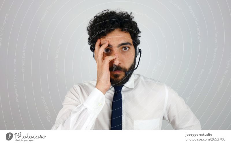 Praktischer Berater des Call Centers Agent Assistent Business Callcenter Klient Mitteilung selbstbewußt Kunde Zweifel Exekutive Gesicht formal Kopfhörer