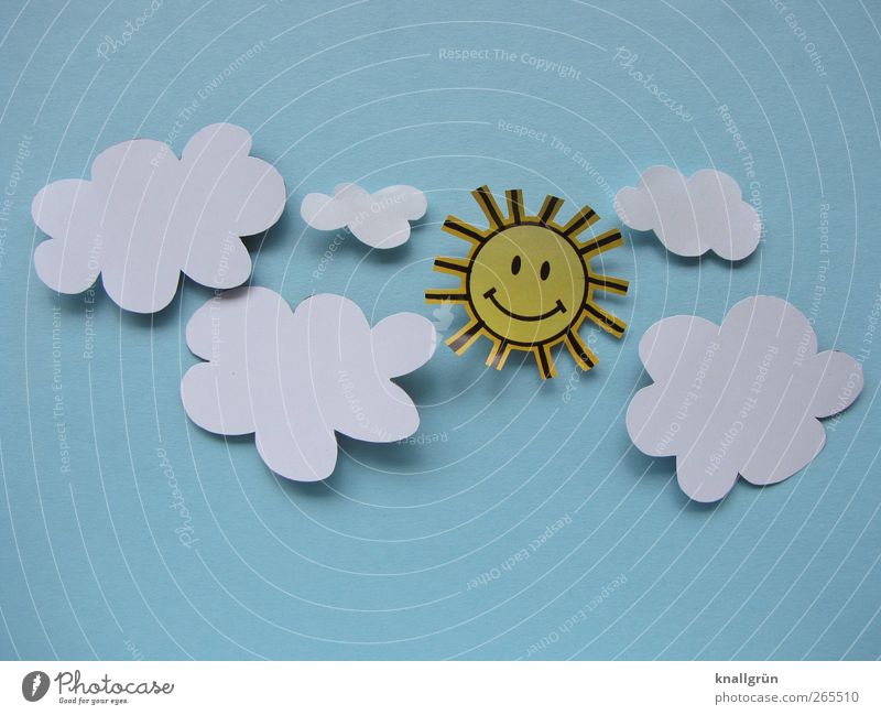 Sonnenschein Himmel Wolken Lächeln leuchten Freundlichkeit Fröhlichkeit blau gelb weiß Gefühle Freude Kreativität Lebensfreude Altokumulus floccus himmelblau