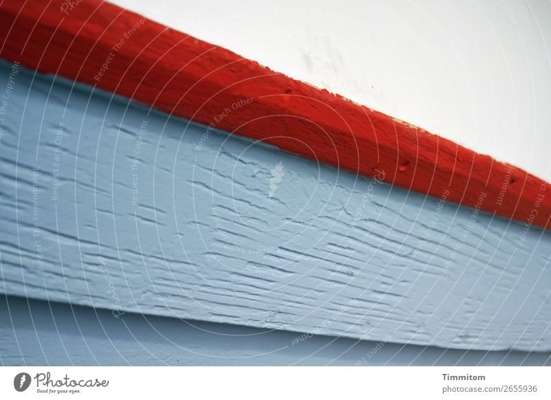 Boot, Teilansicht Dänemark Schifffahrt Fischerboot Holz ästhetisch einfach blau rot weiß Linie Farbfoto Außenaufnahme Menschenleer Tag