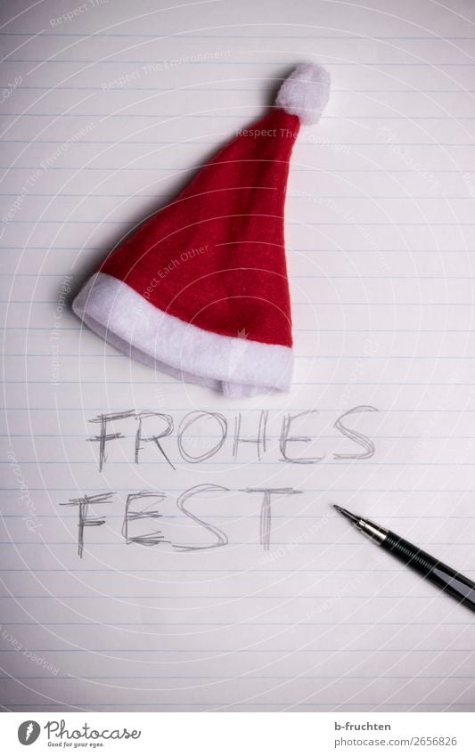frohes Fest Feste & Feiern Weihnachten & Advent Büro Mütze Papier Zettel Schreibstift schreiben dunkel Verbitterung Glaube Religion & Glaube Identität