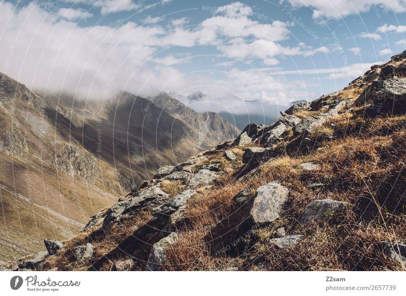 Timmelsjoch | Südtirol | E5 Abenteuer Berge u. Gebirge wandern Umwelt Natur Landschaft Himmel Wolken Herbst Schönes Wetter Nebel Alpen Gipfel hoch nachhaltig