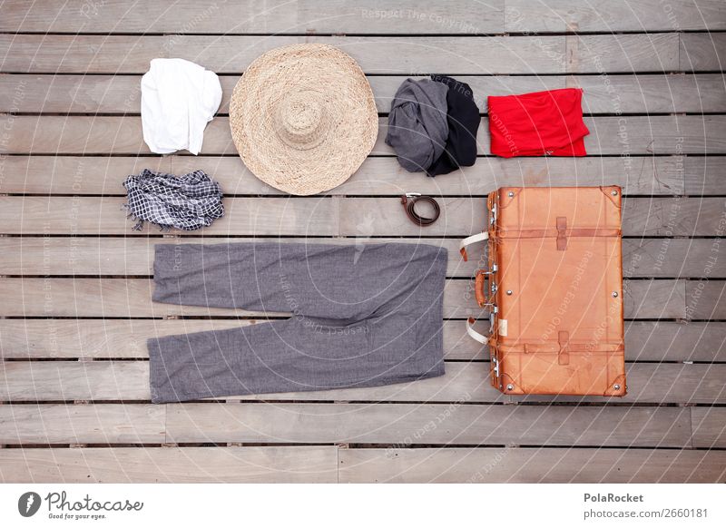 #AS# ich packe meinen Koffer Kunst ästhetisch Erholung Ferien & Urlaub & Reisen Tourismus Wunsch Reisefotografie reisend packen Hut Hose Gürtel Schal Bekleidung