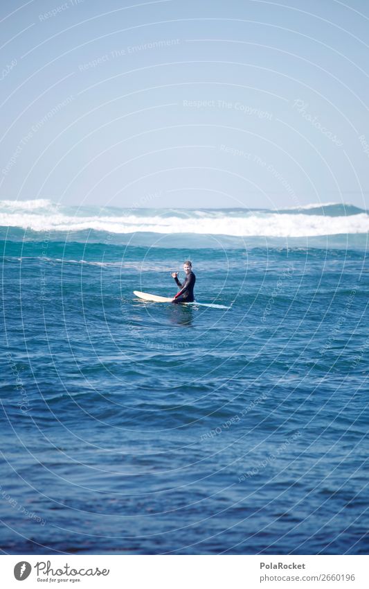 #AS# Sitting Blue Kunst ästhetisch Zufriedenheit Surfen Surfer Surfbrett Surfschule blau Blauer Himmel Meer Wellen Wellengang Mann maskulin Farbfoto mehrfarbig