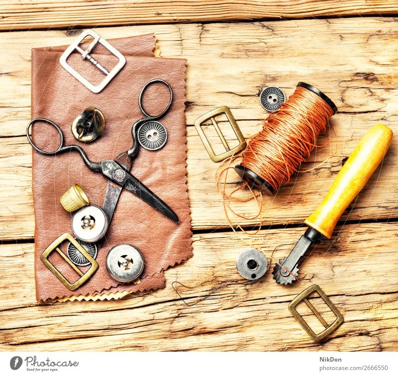 Werkzeuge für das Lederhandwerk Handwerk handgefertigt manuell Arbeit Werkstatt Basteln Schuster industriell Reparatur alt Hobby Herstellung Kunsthandwerker
