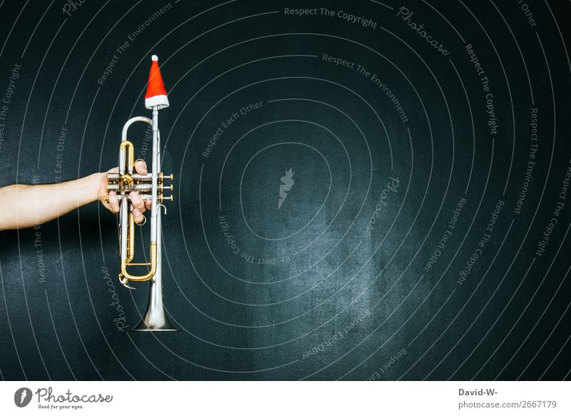 Trompete mit Nikolausmütze Weihnachten & Advent Musik Musiker Weihnachtsdekoration Weihnachtsmusik Dekoration & Verzierung weihnachtlich Musikinstrument