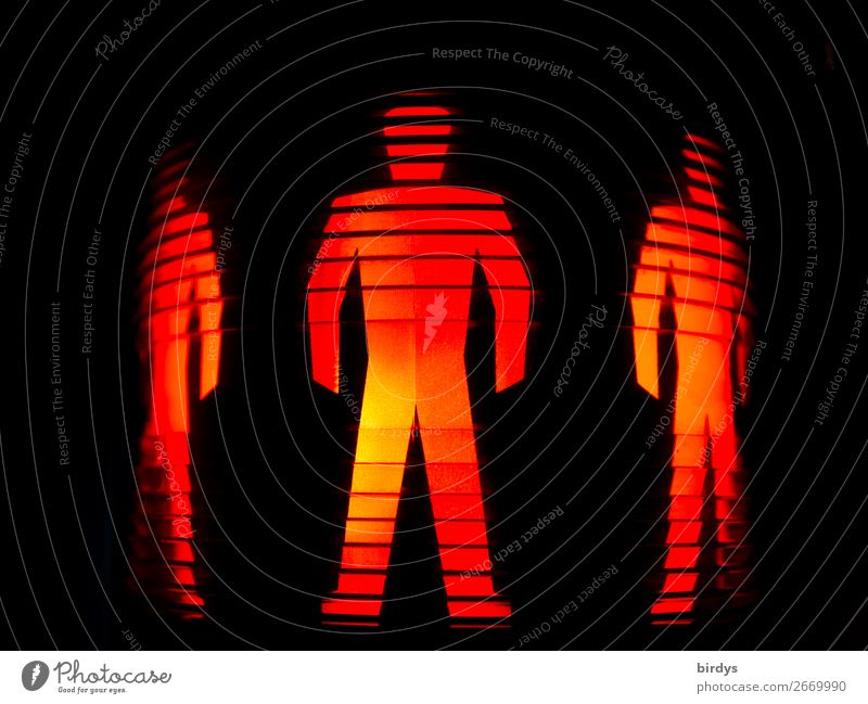 Symbolbild, rote Menschen stehen, Ampelsymbol, bewegungslos maskulin 3 Personenverkehr Straßenverkehr Fußgänger Verkehrszeichen Verkehrsschild Ampelmännchen