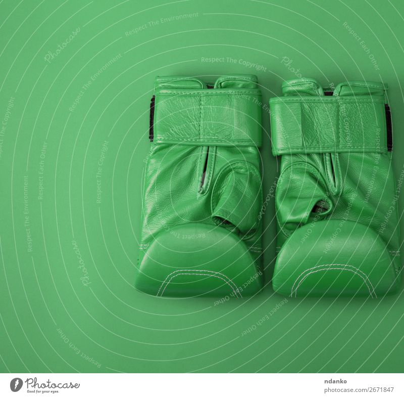 grüne Sportleder Boxhandschuhe Lifestyle Fitness Bekleidung Leder Handschuhe neu oben Schutz Farbe Konkurrenz Kreativität Hintergrund Kasten Boxer Boxsport