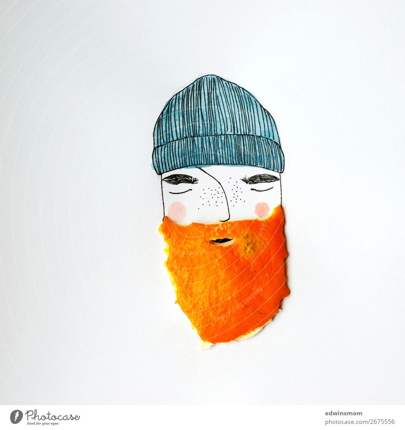 Man with orange beard Frucht Mandarine maskulin Mann Erwachsene Bart 1 Mensch Mütze Vollbart Papier Dekoration & Verzierung träumen warten außergewöhnlich