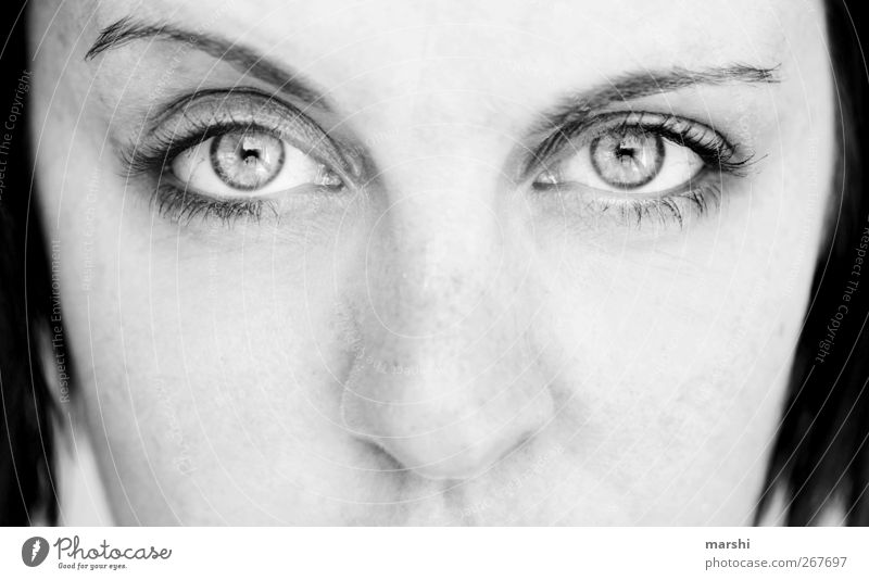 Blick ins neue Lebensjahr Mensch feminin Gesicht Auge Nase Gefühle Stimmung Augenbraue skeptisch Zweifel Schwarzweißfoto Außenaufnahme Tag