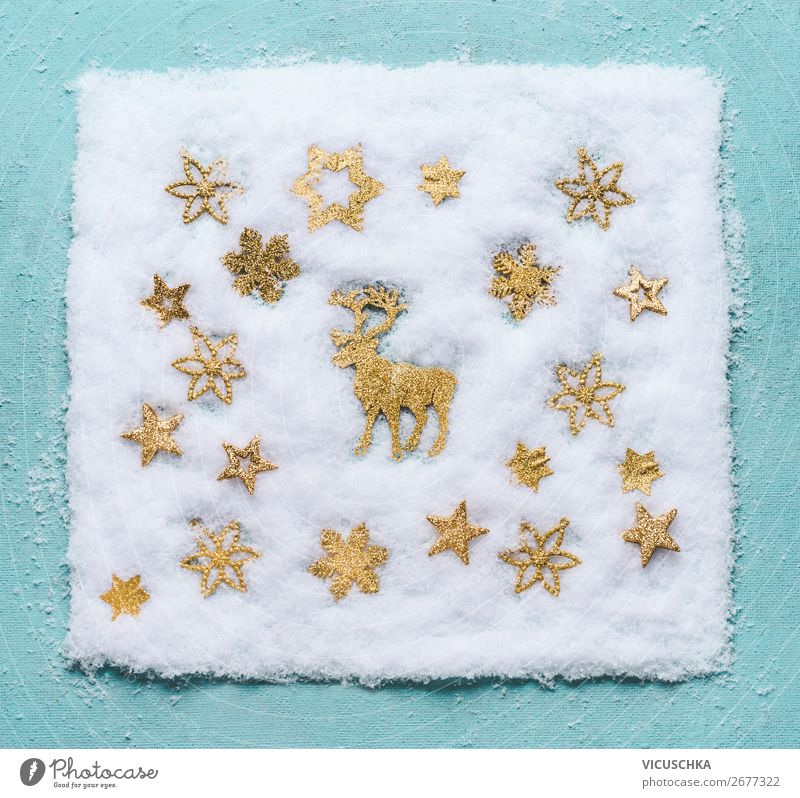 Weihnachts-Hirsch im Schnee mit goldenen Schneeflocken Stil Design Winter Dekoration & Verzierung Feste & Feiern Weihnachten & Advent Ornament trendy Tradition