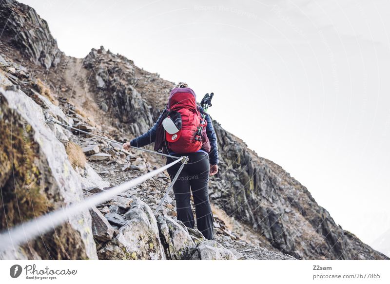 Junge Frau auf dem Klettersteig Freizeit & Hobby Ferien & Urlaub & Reisen Expedition wandern Klettern Bergsteigen Jugendliche 18-30 Jahre Erwachsene Natur
