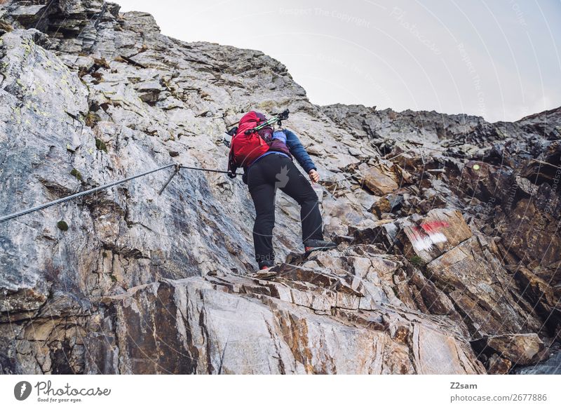 Aufstieg auf den Hirzer | Alpenüberquerung Freizeit & Hobby Ferien & Urlaub & Reisen wandern Klettern Bergsteigen Junge Frau Jugendliche Natur Landschaft Felsen
