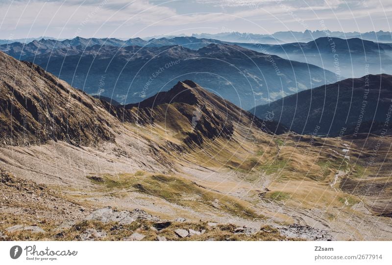 Blick vom Hirzer | Südtirol wandern Natur Landschaft Himmel Sommer Schönes Wetter Alpen Berge u. Gebirge Gipfel nachhaltig natürlich blau grün Farbe Idylle