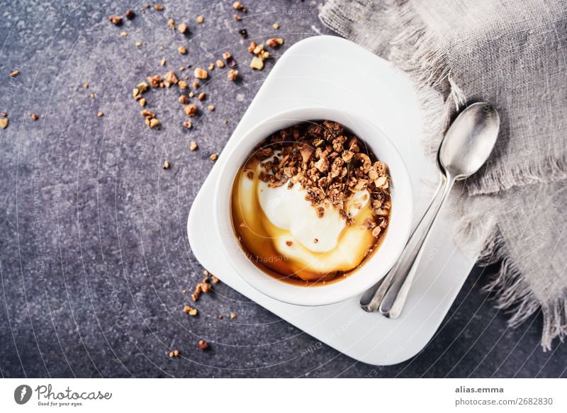 Joghurt mit Granola und Honig Lebensmittel Getreide Ernährung Frühstück Vegetarische Ernährung Gesunde Ernährung frisch Gesundheit Essen knusprig Snack gesund