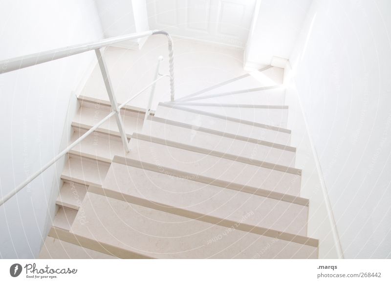 Stockwerk Treppe Treppenhaus Treppengeländer Zeichen hell modern neu Sauberkeit weiß Farbe Wege & Pfade oben Farbfoto Innenaufnahme Strukturen & Formen