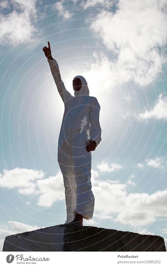#AS# white vision Künstler ästhetisch weiß Kostüm zeigen Stein Statue verkleidet Zukunft Erscheinung Himmel Wolken außergewöhnlich Kämpfer Glaube Zeichen