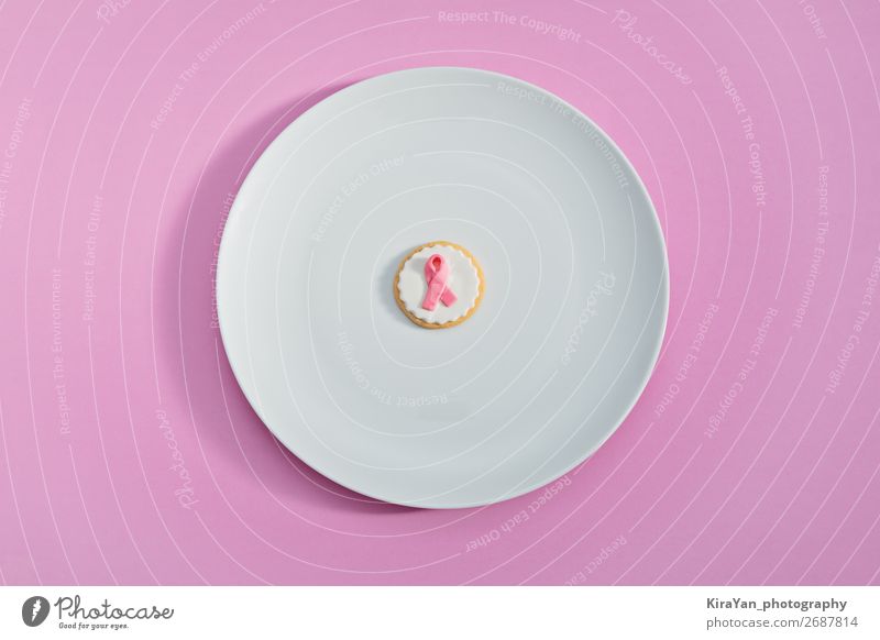 Kekse mit rosa Schleife als Zeichen von Brustkrebs Teller Design Gesundheitswesen Behandlung Frau Erwachsene Frauenbrust Erde Schnur weiß Hoffnung Krebs