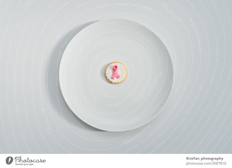 Kekse mit rosa Schleife als Zeichen von Brustkrebs Teller Design Gesundheitswesen Behandlung Frau Erwachsene Frauenbrust Erde Schnur weiß Hoffnung Krebs