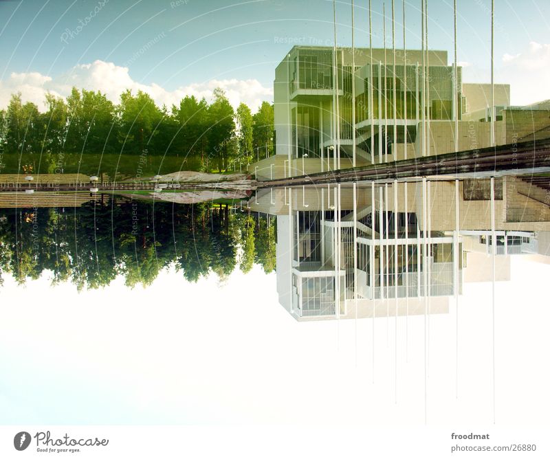 180° Helsinki Finnland weiß Reflexion & Spiegelung gedreht Baum Wolken Architektur häh Wasser Glätte Himmel