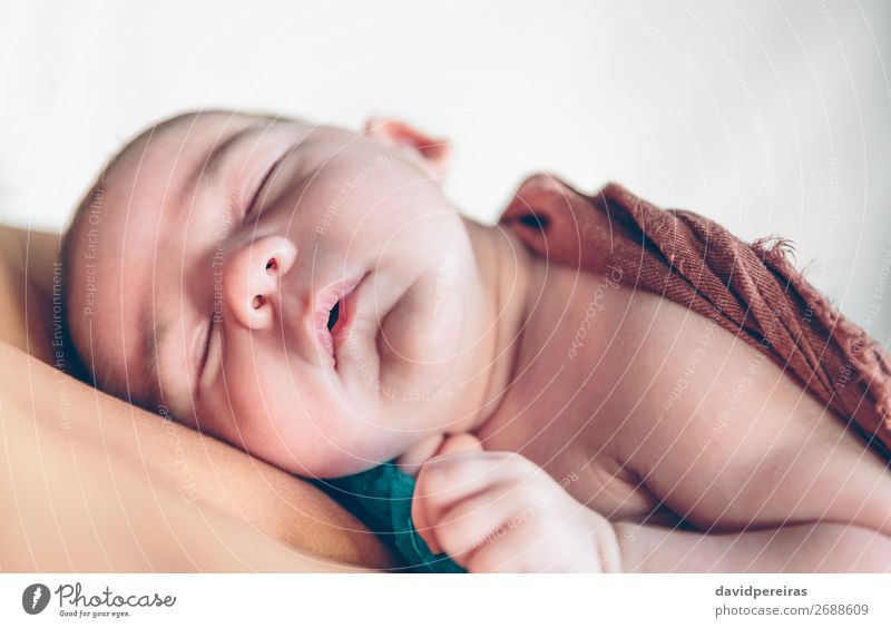 Neugeborenes Baby schläft über der Brust der Mutter Lifestyle schön Gesicht Leben Kind Mensch Kleinkind Junge Frau Erwachsene Eltern Familie & Verwandtschaft