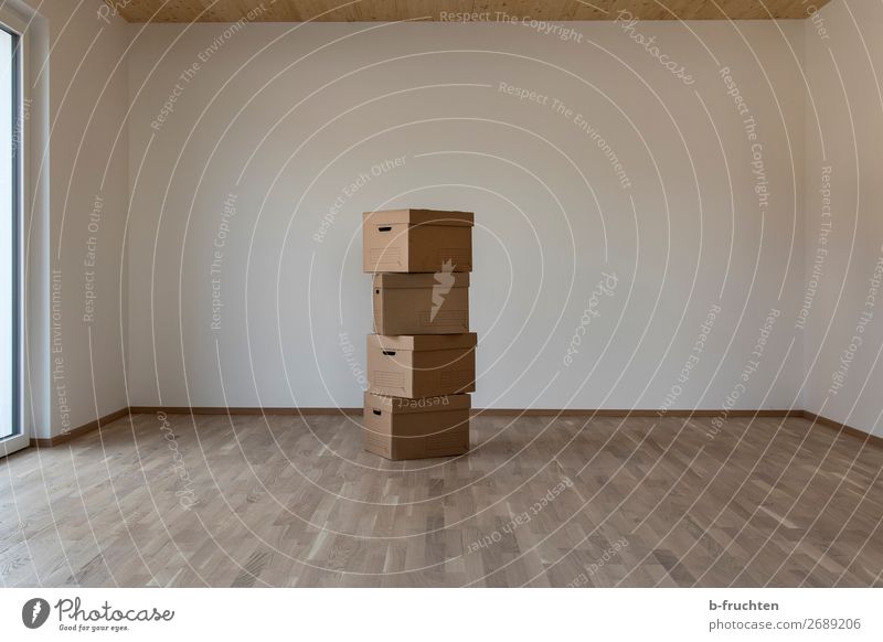 Umzugkartons Wohnung Umzug (Wohnungswechsel) Innenarchitektur Verpackung Kasten Container Arbeit & Erwerbstätigkeit gebrauchen dunkel Vergangenheit