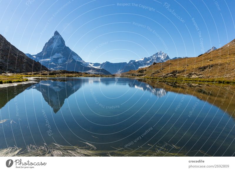 # 775 Schweiz Matterhorn Wahrzeichen Berge u. Gebirge Dorf wandern Mountainbike Trail Wege & Pfade Farbfoto weiches Licht Gipfel Wiese friedlich Schnee