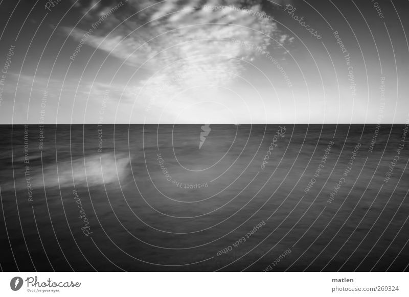 Untiefe Natur Landschaft Wasser Himmel Wolken Wellen schwarz weiß Schwarzweißfoto Außenaufnahme Menschenleer Textfreiraum rechts Textfreiraum unten Tag