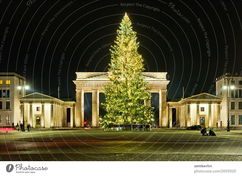 Weihnachtsbaum am Brandenburger Tor Abend Berlin dunkel Menschenleer Nacht Pariser Platz Textfreiraum Weihnachten & Advent Illumination Schmuck