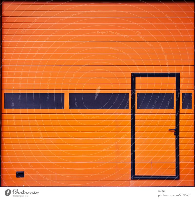 Hollandgrün Arbeitsplatz Industrie Handel Tor Tür Streifen einfach orange schwarz Eingang Garage Rolltor graphisch Türrahmen Linie Fenster Lamelle Warnfarbe