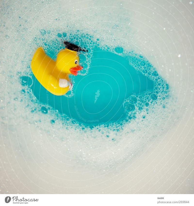 Stabile Seifenlage Freude Schwimmen & Baden Badewanne Wasser Spielzeug Badeente liegen klein lustig niedlich blau gelb weiß Kindheit Ente Farbfleck Schaum